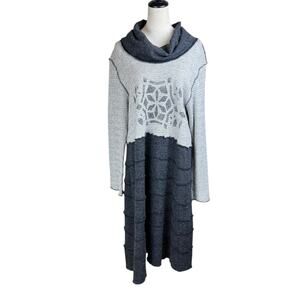 Bodil Boucle Knit Fair Isle Long Sleeve Cowl Neck Midi Tiered Sweater Dress